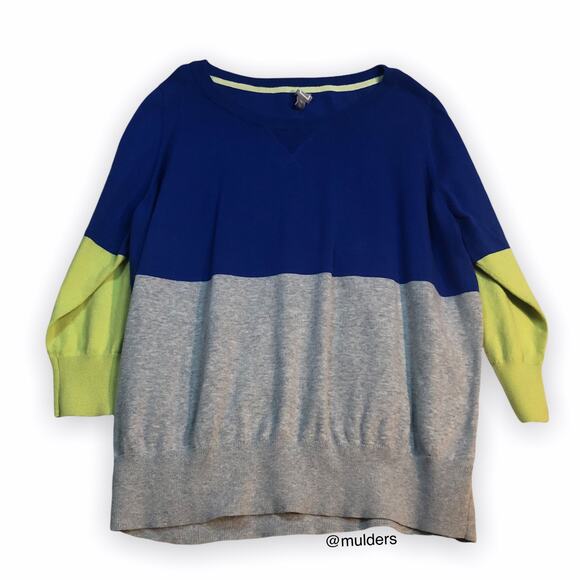 JcPenney JCP Blue, Gray, and Yellow Colorblock Knit Pullover Sweater 1X - Picture 1 of 14